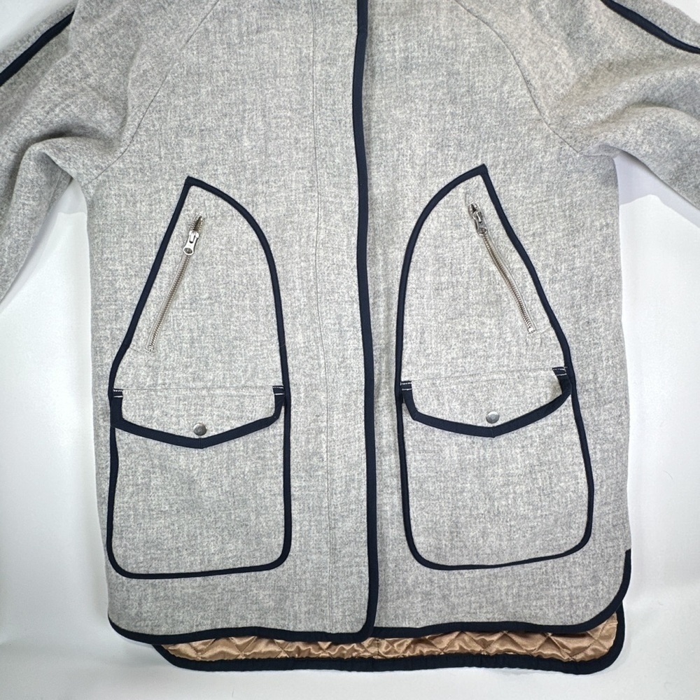 J. Crew Italian Stadium Cloth Hooded Wool Peacoat Womens 14 Gray Minimalist - Picture 3 of 14
